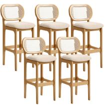 Kit 05 Banquetas Altas Para Cozinha Bancada Sala Tela Betta Fixa L02 Suede Bege - Lyam