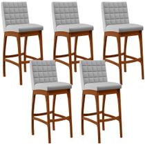 Kit 05 Banquetas Altas Para Cozinha Sala de Jantar Fixa Mila B04 Linho Cinza - Lyam Decor Kit 05 Banquetas Altas Para Cozinha Sala de Jantar Fixa Mila B04 Linho Cinza - Lyam Decor