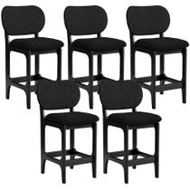 Kit 05 Banquetas Baixa Bar Cozinha E Sala De Jantar Fixa Betta L02 Preto Linho Chumbo - Lyam Decor Kit 05 Banquetas Baixa Bar Cozinha E Sala De Jantar Fixa Betta L02 Preto Linho Chumbo - Lyam Decor