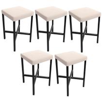 Kit 05 Banquetas Baixa Bar Cozinha Sala De Jantar Preto Stella L02 Suede Bege - Lyam Decor