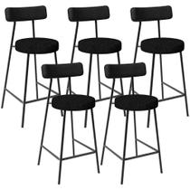 Kit 05 Banquetas Baixa Cozinha Sala Jantar Bancada Milão L02 material sintético Preto Linho Chumbo -LyamDecor Kit 05 Banquetas Baixa Cozinha Sala Jantar Bancada Milão L02 material sintético Preto Linho Chumbo -LyamDecor
