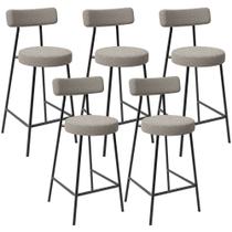 Kit 05 Banquetas Baixa Para Cozinha Sala De Jantar Bar Bancada Milão L02 Bouclê Creme -LyamDecor