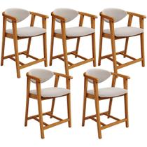 Kit 05 Banquetas Baixa Para Cozinha Sala Jantar Bancada Cecília L02 Bouclê Creme - Lyam Decor