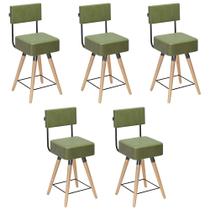 Kit 05 Banquetas Cadeiras Decorativas Barcelona 73cm com Encosto Corano Verde - Abmaza