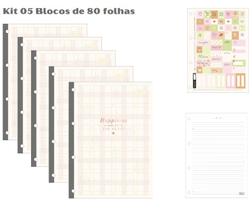 Kit 05 Blocos de Refil Tiliflex Fichário Caderno Argolado Universitário Soho 80 Folhas TILIBRA