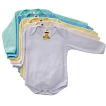 Kit 05 Body Bebê Manga Longa Malha Canelada Masculino
