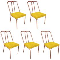 Kit 05 Cadeira de Jantar Drika Office Escritório Recepção Ferro Bronze Suede Amarelo - Ahz Móveis