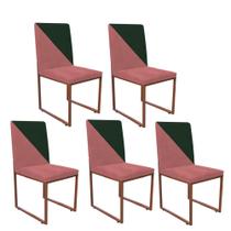 Kit 05 Cadeira Office Stan Duo Sala de Jantar Industrial Ferro Bronze Suede Rose e Verde Musgo - Ahz Móveis