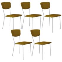 Kit 05 Cadeira Para Sala de Jantar Village Branco C01 Linho Mostarda - Lyam Decor