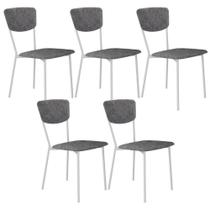 Kit 05 Cadeira Para Sala De Jantar Village Branco C01 Linho Prata - Lyam Decor