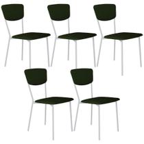 Kit 05 Cadeira Para Sala de Jantar Village Branco C01 Linho Verde Musgo - Lyam Decor Kit 05 Cadeira Para Sala de Jantar Village Branco C01 Linho Verde Musgo - Lyam Decor