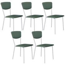 Kit 05 Cadeira Para Sala de Jantar Village Branco C01 material sintético Verde Sálvia - Lyam Decor Kit 05 Cadeira Para Sala de Jantar Village Branco C01 material sintético Verde Sálvia - Lyam Decor