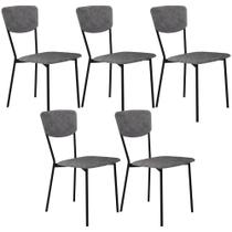 Kit 05 Cadeira Para Sala de Jantar Village Preto C01 Linho Prata - Lyam Decor
