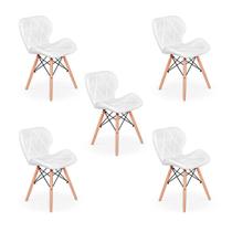 Kit 05 Cadeiras Charles Eames Eiffel Slim Wood Estofada - Branca