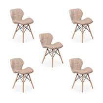 Kit 05 Cadeiras Charles Eames Eiffel Slim Wood Estofada - Nude Kit 05 Cadeiras Charles Eames Eiffel Slim Wood Estofada - Nude