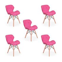 Kit 05 Cadeiras Charles Eames Eiffel Slim Wood Estofada - Rosa