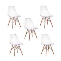 Kit 05 Cadeiras Charles Eames Eiffel Wood Policarbonato - Transparente