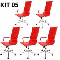 Kit 05 Cadeiras de escritório Presidente Esteirinha Charles Eames Vermelha