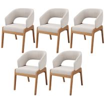 Kit 05 Cadeiras de Jantar e Estar Living Estofada Lince L02 Bouclê Cru - Lyam Decor