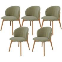 Kit 05 Cadeiras De Jantar E Estar Living Estofada Mia L02 Bouclê Oliva - Lyam Decor