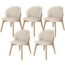 Kit 05 Cadeiras De Jantar E Estar Living Estofada Mia L02 Linho Palha - Lyam Decor