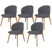 Kit 05 Cadeiras de Jantar e Estar Living Estofada Mia L02 Suede Cinza - Lyam Decor Kit 05 Cadeiras de Jantar e Estar Living Estofada Mia L02 Suede Cinza - Lyam Decor