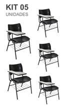 KIT 05 Cadeiras Escolar com porta livros cor Preto