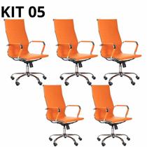 Kit 05 Cadeiras Escritório Giratória Charles Eames Presidente Laranja