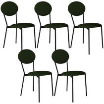 Kit 05 Cadeiras Estofada Para Sala de Jantar Azuri Preto C01 Linho Verde Musgo - Lyam Decor