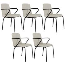 Kit 05 Cadeiras Estofada Para Sala de Jantar com Braço Loft Preto C01 Bouclê Vanilla - Lyam Decor