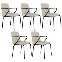 Kit 05 Cadeiras Estofada Para Sala de Jantar com Braço Loft Preto C01 Bouclê Vanilla - Lyam Decor