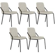 Kit 05 Cadeiras Estofada Para Sala de Jantar Loft Preto C01 Bouclê Vanilla - Lyam Decor