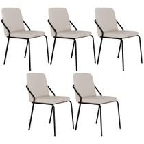 Kit 05 Cadeiras Estofada Para Sala de Jantar Loft Preto C01 Linho Areia - Lyam Decor Kit 05 Cadeiras Estofada Para Sala de Jantar Loft Preto C01 Linho Areia - Lyam Decor