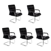 Kit 05 Cadeiras Fixas Em S Com Braço Estofada Preto W-50A