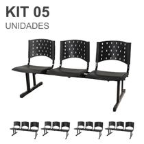 Kit 05 Cadeiras longarinas PLÁSTICAS 03 Lugares - Cor PRETO - REALPLAST - 23003