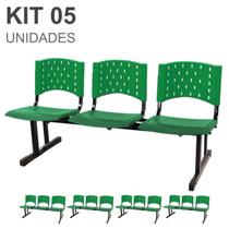 Kit 05 Cadeiras longarinas PLÁSTICAS 03 Lugares - Cor VERDE - REALPLAST - 23075