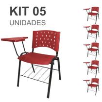 Kit 05 Cadeiras Plásticas Universitárias PRANCHETA PLÁSTICA com Porta Livros - Cor Vermelho - REALPLAST - 32039 Kit 05 Cadeiras Plásticas Universitárias PRANCHETA PLÁSTICA com Porta Livros - Cor Vermelho - REALPLAST - 32039