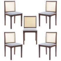 Kit 05 Cadeiras Sala de Jantar Madeira Maciça Steve Tela Rattan Sextavano Linho Cinza/Amêndoa G55 - Gran Belo Kit 05 Cadeiras Sala de Jantar Madeira Maciça Steve Tela Rattan Sextavano Linho Cinza/Amêndoa G55 - Gran Belo