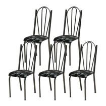Kit 05 Cadeiras Tubular Cromo Preto 021 Assento Preto Florido Kit 05 Cadeiras Tubular Cromo Preto 021 Assento Preto Florido