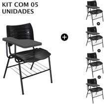 KIT 05 Cadeiras Universitárias com porta livros cor Preto Prancheta Plástica KIT 05 Cadeiras Universitárias com porta livros cor Preto Prancheta Plástica