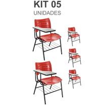 KIT 05 Cadeiras Universitárias com porta livros cor Vermelho
