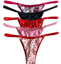 Kit 05 calcinhas tanga fio duplo alça regulável String fio dental