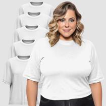 Kit 05 Camiseta Feminina Plus Size Lisa 100% Algodão Gola Redonda Manga Curta G1 A G3