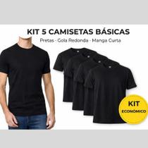 Kit 05 Camisetas Pretas/ Brancas Slim Gola Careca Masculina- Hering