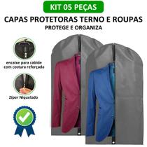 Kit 05 Capa Terno e Roupas com Zíper TNT Impermeável Porta Terno Viagens Premium Cinza - M5 Confecções