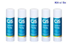 Kit 05 Cola Bastão Fix Cis 34g Escolar Artesanato Multiuso