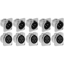 Kit 05 Conectores XLR Fêmea e Macho Canon Com Trava 3 Polos