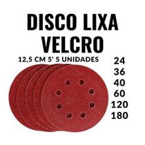 Kit 05 Disco Lixa tiras autocolantes 125mm 8 Furos Lixadeira Roto Orbital para Ferro Metal Madeira Massa - MTX