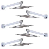 Kit 05 Ducha Quadrada Cromada 20x20 Inox Braço 38 Cm Parede