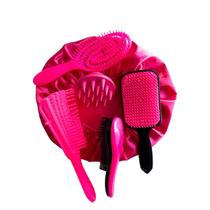 Kit 05 Escova Flex com Raquete Fashion Escova Mágica Massageador de Silicone e Touca de Cetim